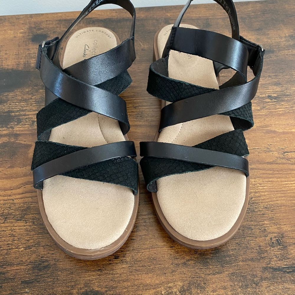 Clarks Declan Mix Black Leather Sandals - Size 7 - Picture 3 of 13
